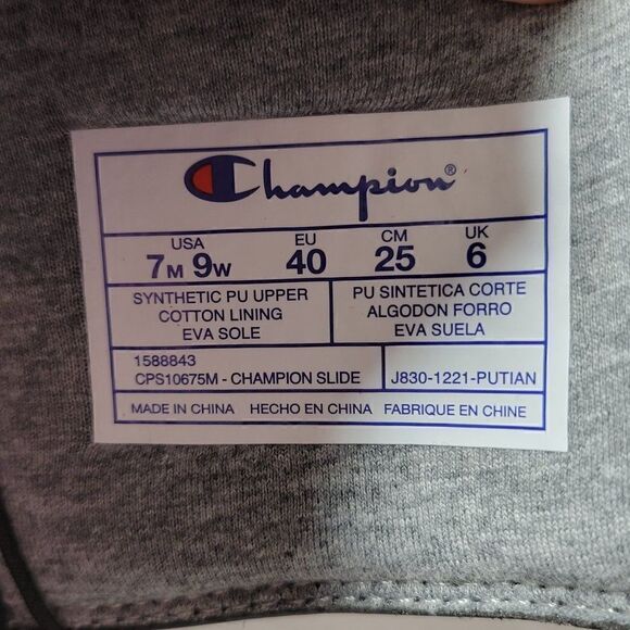 Champion Unisex Slide Sandals Men Size 7 Women Size 9 Black Hook & Loop Closure - Picture 10 of 12